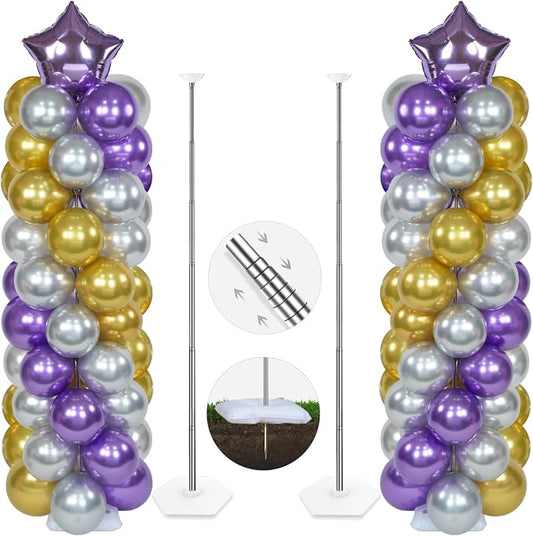 YALLOVE Balloon Column Stand Kit, Sets of 2 Telescoping Balloon Stand, Height Adjustable Balloon Tower Pillar with Reusable Metal Telescopic Design for Party Decoration