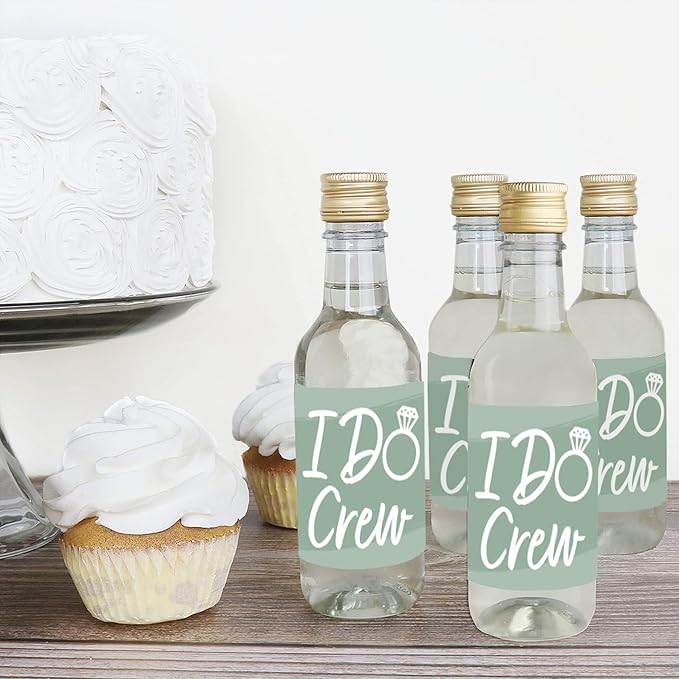 Big Dot of Happiness Sage Green Elegantly Simple - Mini Wine and Champagne Bottle Label Stickers - Wedding or Bridal Shower Guest Party Favor Gift for Women and Men - Set of 16