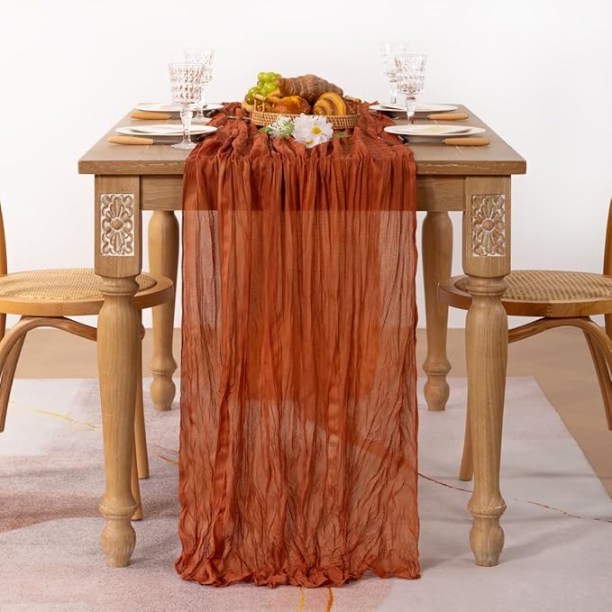 MLMC 8 Pack Terracotta Cheesecloth Table Runner 10ft Rustic Burnt Orange Cheese Cloth Table Runner 35 x 120 inches for Wedding Bridal Shower Birthday Pinic Party Thanksgiving Decor