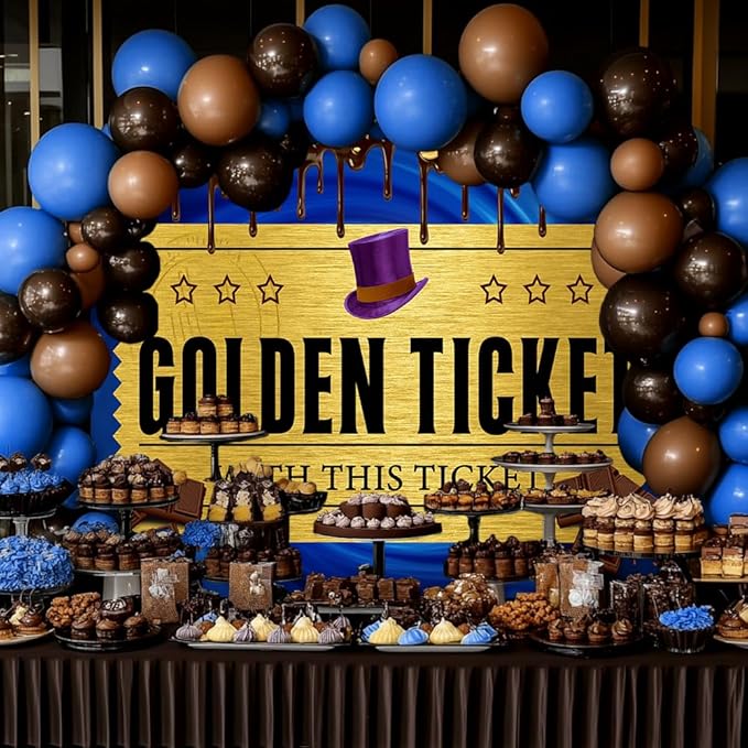 10x8FT Candy Photo Backdrop Golden Ticket Background Chocolate Factory Backdrop Chocolate Fountain Background for Birthday Party Decorations Dessert Table Supplies TAYBDJ859