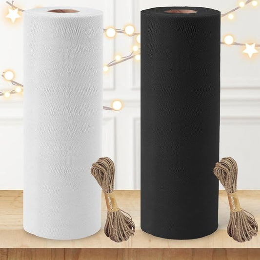 2 PCS 54" x 40 Yards Tulle Fabric Rolls Bundle (White & Black)