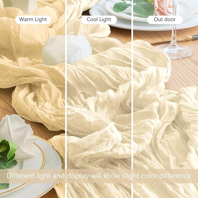Wokceer Cheesecloth Table Runner 3Pack 10FT Beige Christmas Boho Gauze Cheese Cloth Table Runner for Party Easter Rustic Sheer Table Runners for Baby Bridal Shower Wedding Table Decor