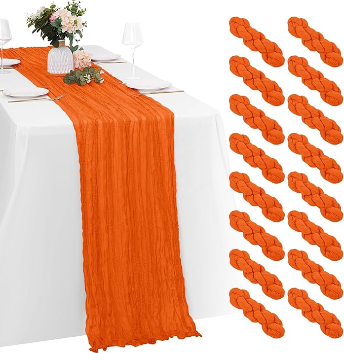 16 Pack Orange Cheesecloth Table Runners 20x120 Inch Gauze Table Runner 10FT Easter Cheese Cloth Table Runner Rustic Sheer Runner for Wedding Baby Shower Birthday Party Table Decor
