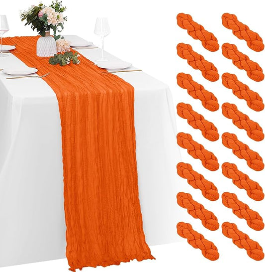 16 Pack Orange Cheesecloth Table Runners 20x120 Inch Gauze Table Runner 10FT Easter Cheese Cloth Table Runner Rustic Sheer Runner for Wedding Baby Shower Birthday Party Table Decor