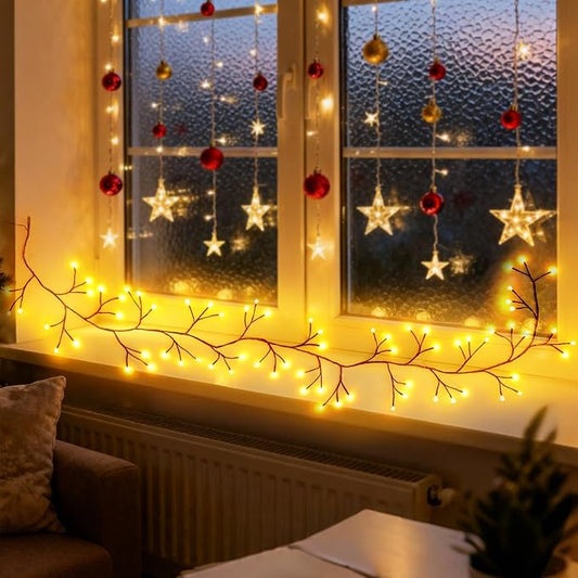 Willow Vine Lights for Window Frame: 7.9Ft Christmas Decorations Willow Vine Fairy Lights for Wall Bedroom Fireplace Decor - 72 Warm LED Bendable DIY Enchanted Vines with Light for Living Room Decor
