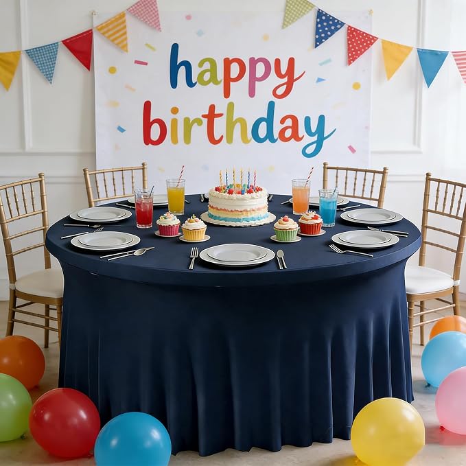 10 Pack Navy Blue Spandex Round Tablecloths for 60inch Tables, 120 Inch Stretchy 5ft Round Fitted Tablecloth Washable Table Cloths Table Covers with Skirt for Wedding Party Birthday Banquet