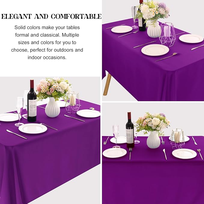 4 Pack Rectangle Tablecloth 90x132Inch Purple Rectangle Tables Washable Polyester Table Cover for Wedding Dining Table Buffet Parties Banquet Decoration（Purple）