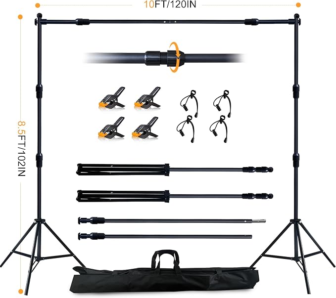 8Wx12H ft Abstract Photo Backdrop Kit, Grey | 2-in-1 Portable, 10Wx8.5H ft Adjustable Stand, 8Wx12H ft Abstract photography background, 8 Clamps, Storage Bag Included