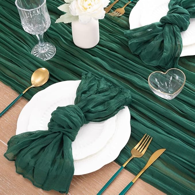MLMC 3 Pack Emerald Green Cheesecloth Table Runner Boho Dark Green Cheese Cloth Table Runner 10ft Sheer Gauze Cheesecloth Decorations for Wedding Home Party Decor