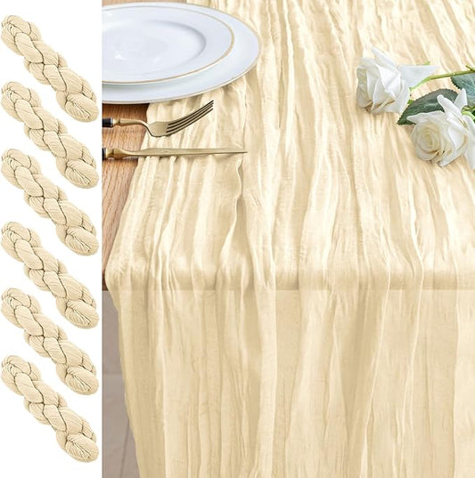 6PCS Table Runner Cheesecloth 10FT Beige Boho Gauze Cheese Cloth Rustic Sheer Table Runners for Wedding Bridal Baby Shower Party Decoration