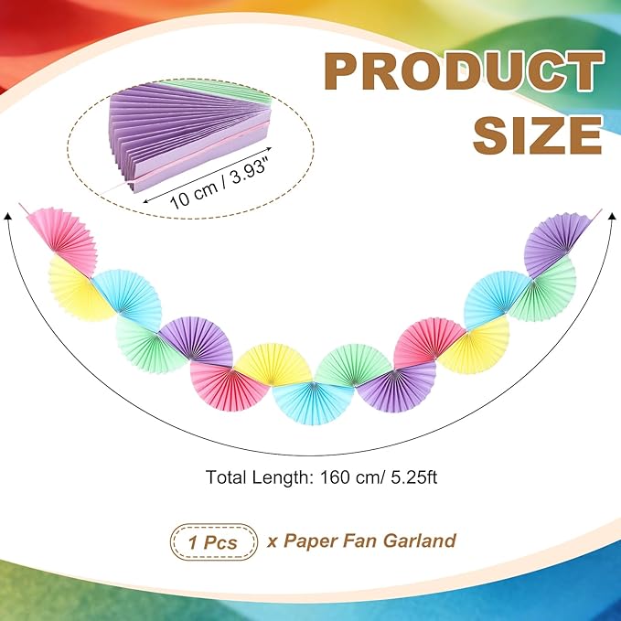 uxcell Paper Fan Garland, 5.25ft Paper Garland Hanging Decorations Set Party Hanging Decorations Fans for Birthday Parties Holiday Ornaments Family Gatherings Weddings, Candy Color