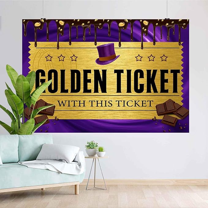 8x6FT Golden Ticket Backdrop Chocolate Fountain Backdrop Candy Backdrops Chocolate Factoy Background for Boy Girl Birthday Party Newborn Decoration Photo Booth Props TAYBDJ837