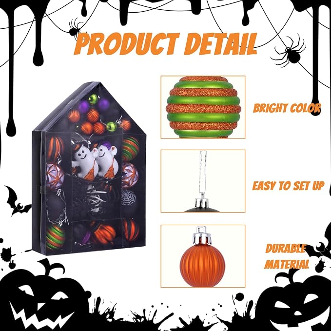 50Pcs Halloween Hanging Ball Ornaments, Ornaments Tree Decorations, Shatterproof Plastic Balls for Cute Holiday Party Indoor Home Decor (50Pcs)
