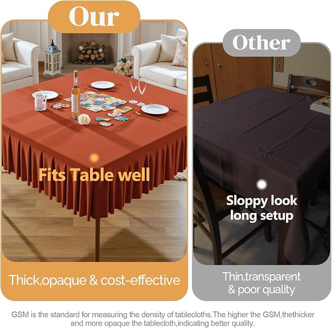 Wish Care 2 Pack Rust Spandex Tablecloths for 60x60 Inch Square Tables, Stretch Fitted Table Clothes with Pleated Ruffle Skirt for 60” Table, Wrinkle Free and Elastic, for Party Kitchen Home Dining