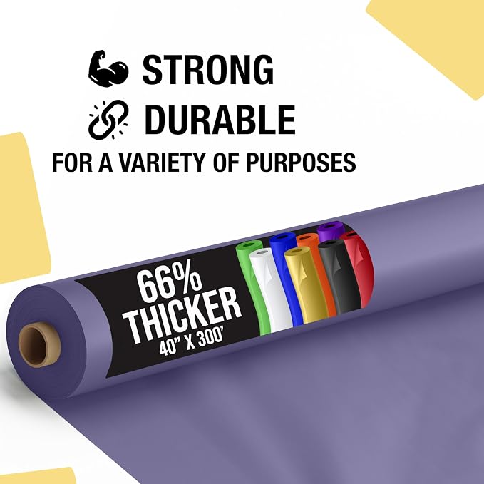 Party Solids 66% Thicker Premium Lavender Plastic Table Cover Roll 40" X 300' Table Cloth Plastic Cover Roll Quality Thick Banquet Rolls Disposable Tablecloth Rolls Strong American Based Company