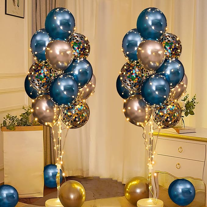 Balloon Stand Kit for Floor with String Light 2 Set Rolay Blue Centerpieces Balloon Holder Decoration for Wedding Christmas Adult Birthday Party Men Bachelor Party
