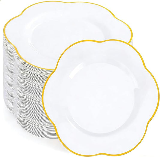 Liacere 100PCS White and Gold Dessert Plates- Disposable 7inch Floral Appetizer Cake Small Plates, Perfect for Wedding & Party & Holiday &Baby Show