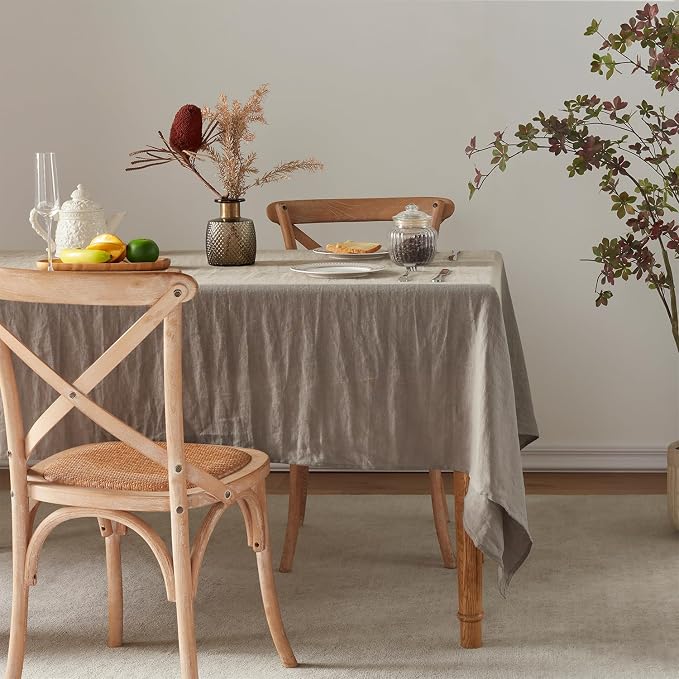 TOSMO 100% French Linen Tablecloth, Washable Farmhouse Rectangle Table Cloth for Kitchen, Dining, Party, Cocktail, Indoor and Outdoor Daily Use(60''x108'',Taupe)