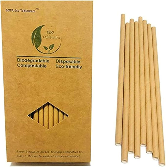 Kraft Brown Paper Straws - 7.75" Extra Thick Biodegradable Straw (100 Pack) - Eco Coffee & Smoothie Straws for Cafe, Picnic, Rustic Wedding
