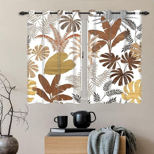 Tropical Palm Leaves Blackout Window Curtains Fall Palm Monstera Leaf Botanical Plants Window Drapes Window Treatment Sets Thermal Insulated Curtain Drapes for Living Room,26x36 inch,2 Panels