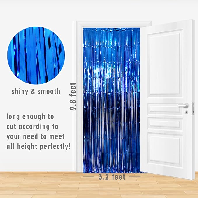 GOER 3.2 ft x 9.8 ft Metallic Tinsel Foil Fringe Curtains Party Photo Backdrop Party Streamers for Birthday,Graduation,New Year Eve Decorations Wedding Decor (Navy Blue,2 pcs)