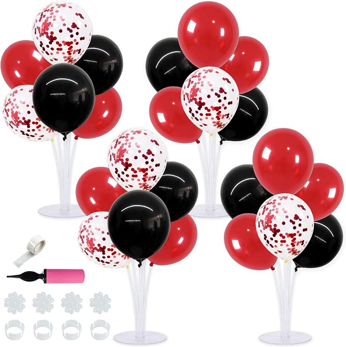 TONIFUL 4 Set Red and Black Balloon Centerpieces for Table,Balloon Stand Kit for Black Red Party Decor 2026 Graduation Wedding Chinese New Year Eve Birthday Party Decorations,Retirement
