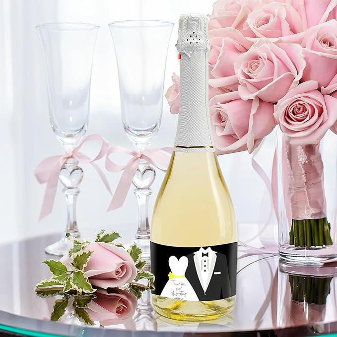 96 Pcs Wedding Wine Bottle Labels, Personalized Water Champagne Soda Bottle Stickers for Wedding Ceremony Favors