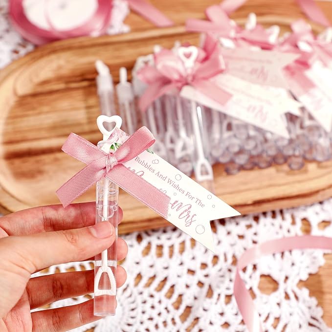 405 Pcs Wedding Send Off Bubble Ideas Set Include Heart Bubble Wands Gift Tags Cards Wood Photo Frame Ribbons Wedding Send Off Party Favors for Guests(Rose Pink)