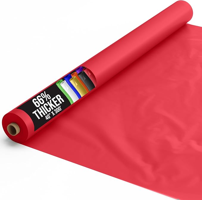 Party Solids 66% Thicker Premium Red Plastic Table Cover Roll 40" X 300' Table Cloth Plastic Cover Roll Quality Thick Banquet Rolls Disposable Tablecloth Rolls Strong American Based Company