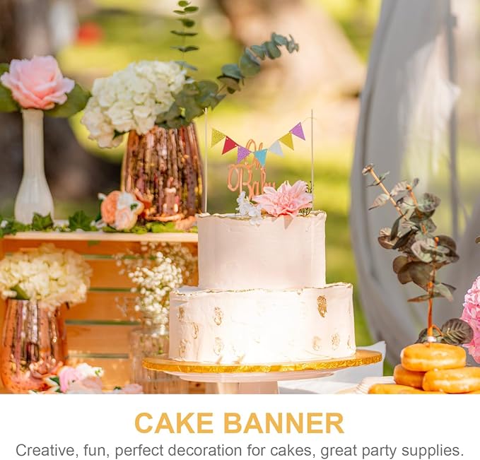 5pcs Flag Cake Insert Top Hat Decor Cake Picks Birthday Cake Topper Cake Banner Bunting Bamboo Wedding