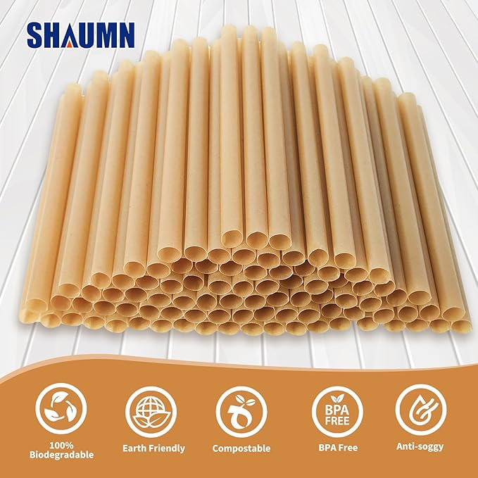 0.47" Wide Biodegradable Sugarcane Straws 100pcs Smoothie Straws Disposable Compostable Eco-Friendly Jumbo Straws for Milksake Bubble Tea 8.5" Disposable Boba Straws Not Soggy
