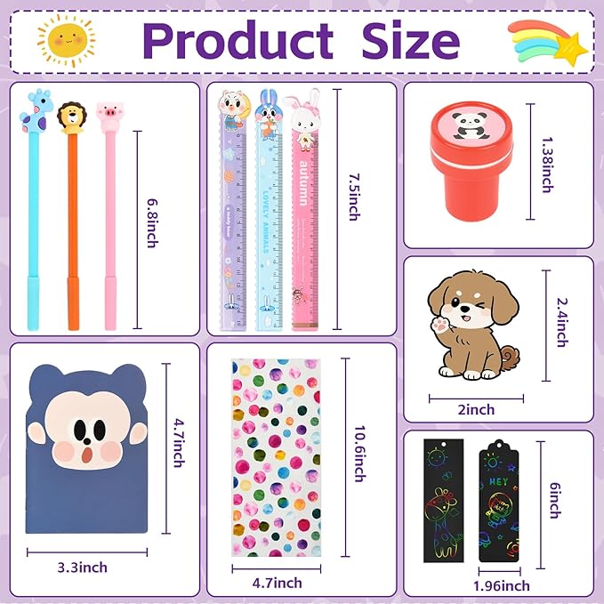 24 pack Cute Stationery Classroom Rewards, With Pencils Rulers Erasers Sticky Notes For Birthday Gifts Goodie Bags Classroom games Rewards School Office Supplies.