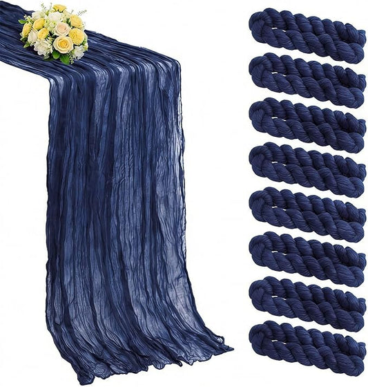 8 Pack Navy Blue Cheesecloth Table Runner 21x120 Inch Gauze Table Runners Reusable Polyester 10ft Boho Rustic Cheese Cloth Table Runner for Wedding Party Baby Shower