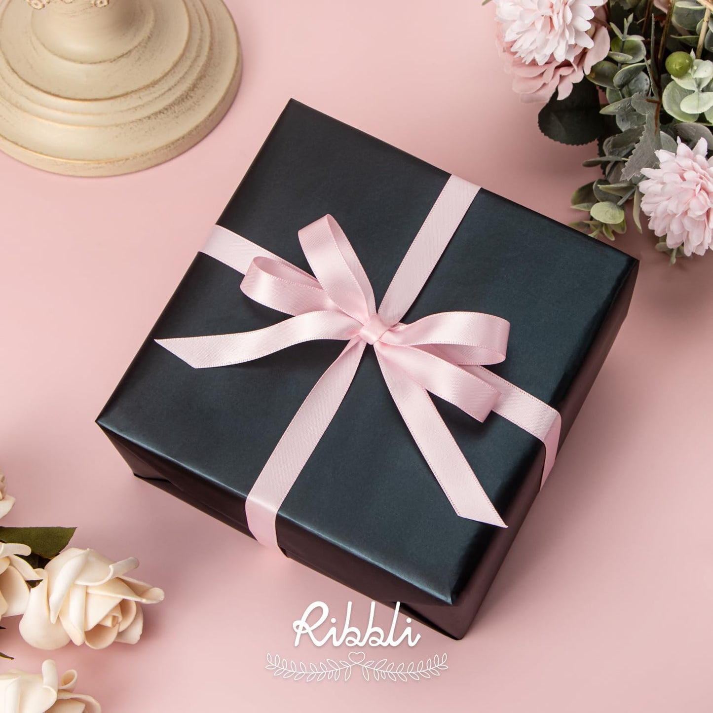 Ribbli Double Faced Light Pink Satin Ribbon,1/2” x Continuous 25 Yards,Use for Bows Bouquet,Gift Wrapping,Baby Shower,Floral Arrangement