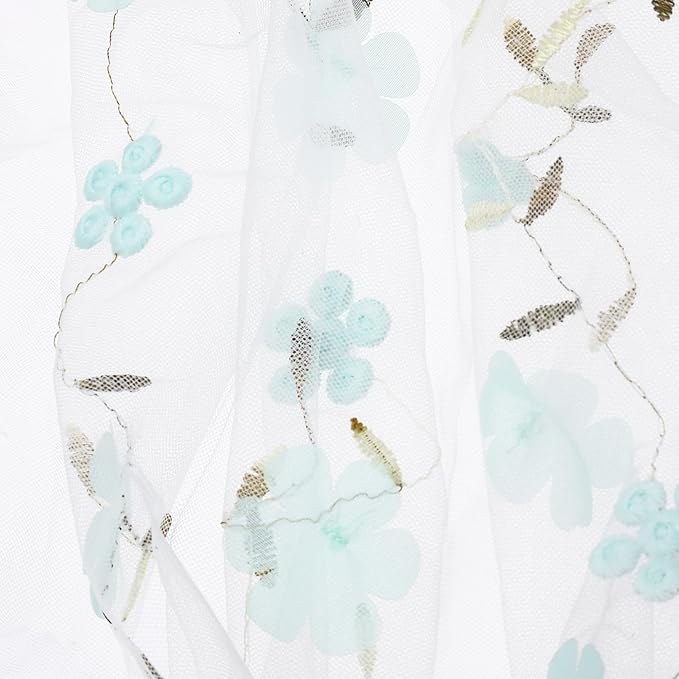 MECCANIXITY 1 Yard Tulle Fabric 35"x51" 3D Flower Embroidery Mesh Lace Fabric for DIY Handmade Clothing Wedding Dress Skirt Home Curtain Decoration, Green White
