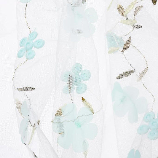 MECCANIXITY 1 Yard Tulle Fabric 35"x51" 3D Flower Embroidery Mesh Lace Fabric for DIY Handmade Clothing Wedding Dress Skirt Home Curtain Decoration, Green White