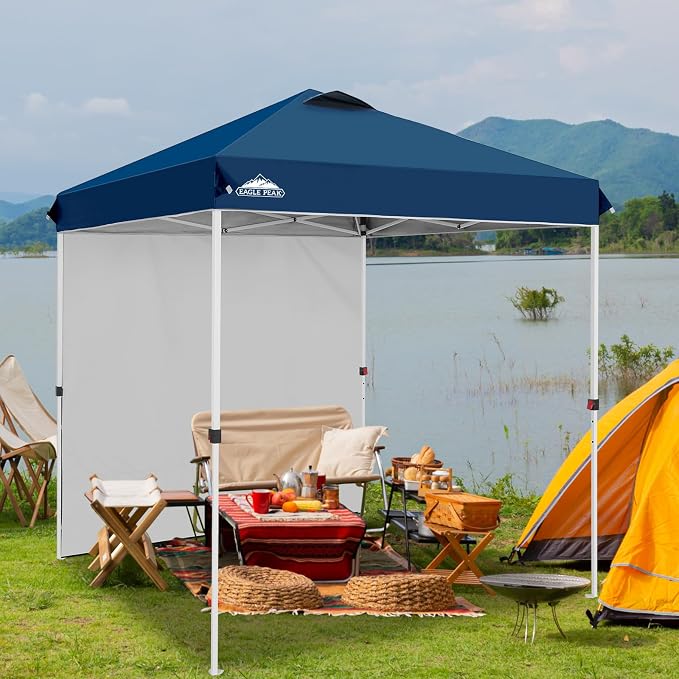 EAGLE PEAK Commercial Canopy 6.6x6.6 Pop Up Canopy Tent with 1 Sidewall, Easy Setup Heavy Duty Instant Event Shelter for Vendors & Markets, Outdoor Sun Shade, Dark Blue