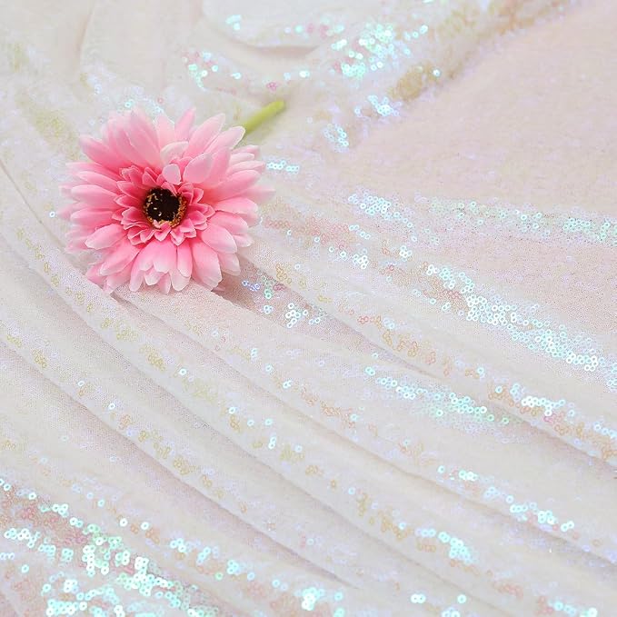 Poise3EHome Iridescent White Sequin Tablecloth 50×72 Inch Rectangle Sparkly Fabric Table Cover Overlay for Wedding Birthday Party Christmas Holiday Baby Shower Decoration