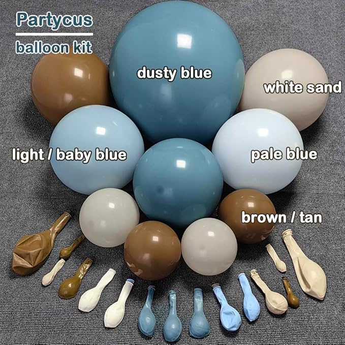 Dusty Blue Brown Balloon Arch Kit Double Stuffed Pastel Baby Blue Dark Brown Tan Coffee White Sand Latex Balloon Garland for Neutral Birthday Bear Western Cowboy Party Decoration