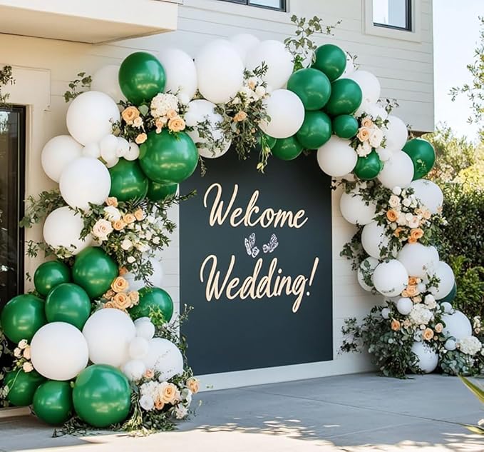 White Balloon Arch Garland Kit Double Stuffed White Balloons Different Sizes Latex for Birthday Baby Shower Wedding Bridal Shower Valentine's Day Engagement Anniversary Party Decorations