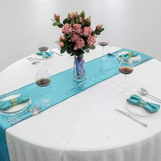 White Sequin Tablecloth, 108'' Round Sparkly Tablecloth, Glitter Tablecloth for Wedding Baby Shower Birthday Party Dinners