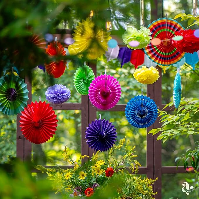Mexican Fiesta Party Decorations - Colorful Paper Fans for Birthdays, Baby Showers, Cinco de Mayo, Festivals, Taco Decor Themes, and Congratulations Decorations - Mexican Party Decor by Avoseta