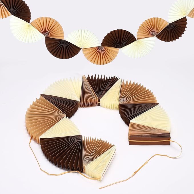 uxcell 3 Pcs Paper Fan Garland, 5.25ft Paper Garland Hanging Decorations Set Party Hanging Decorations Fans for Birthday Parties Holiday Ornaments Family Gatherings Weddings, Brown