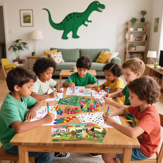 BenLouis 84Pcs Dinosaur Party Favors Dino Theme Coloring Books Crayons Sticker Set Bulk for Kids Jurassic Birthday Goodie Bag Stuffer Classroom Gifts Rewards Craft Pinata Fillers