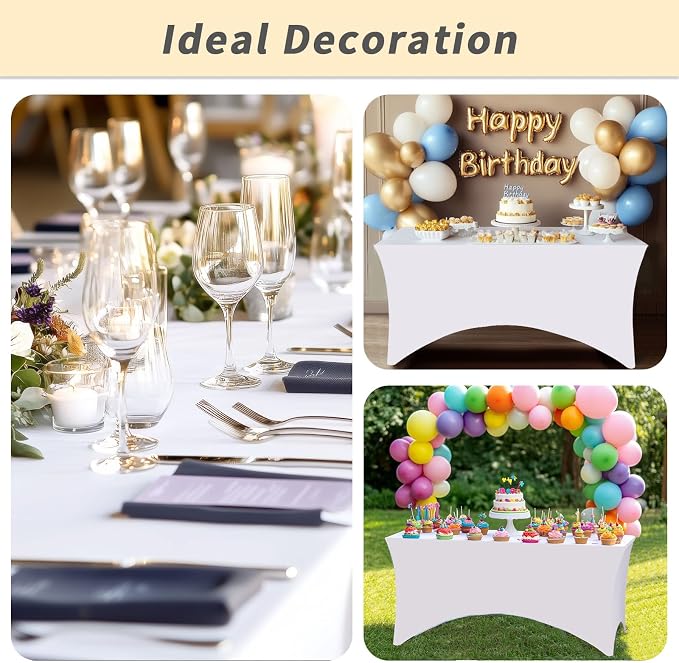 Fixwal 10 Pack 6Ft White Table Cover, Spandex Fitted Tablecloths Rectangle, Wrinkle-Free and Stretch Folding Table Cloth for Banquet, Wedding, Party, Trade Show