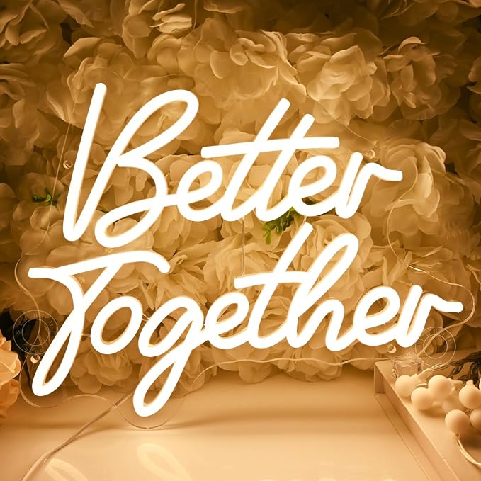 SYLHOME Better Together Led Neon Light Sign Wedding Engagement Anniversary Bridal Shower Wall Sign Decor Bedroom Valentine Day Birthday Party Banner USB 13.78" X 10.91"