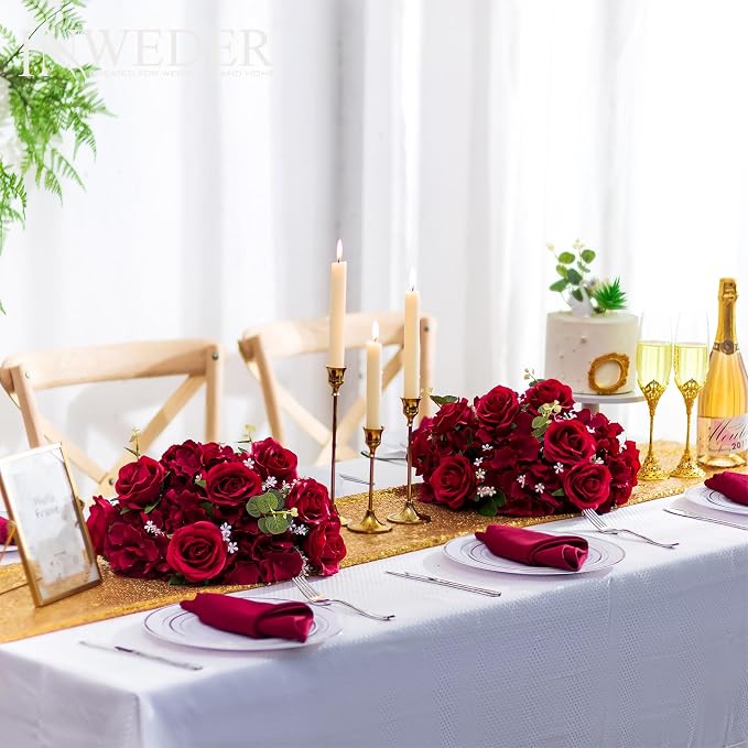 Red Roses Flowers Balls for Centerpieces: 2 PCS 14.2" Diam Flower Centerpieces for Tables in Wedding Reception Decorations Arrangement for Party Celebration Planners