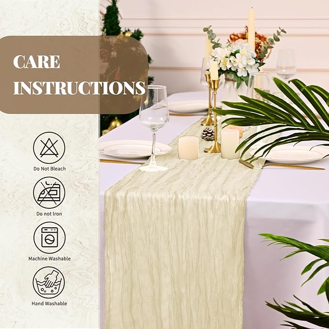 Pesonlook 6 Pack Cheesecloth Table Runner,Ivory Table Runner Long Romantic Semi Sheer Rustic Boho Gauze Table Runners for Wedding Bridal Shower Birthday Party Decorations(17.7×108 Inch)