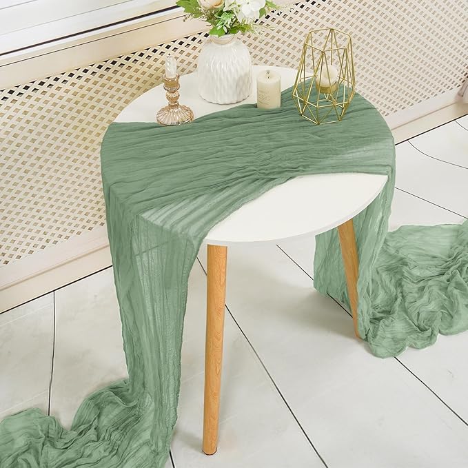 24 Pack Sage Green Cheesecloth Table Runner ,10FT Cheese Cloth Table Runner for Wedding Decor, 20x120inch Rustic Boho Gauze Table Runners for Wedding Party Bridal Shower Christmas