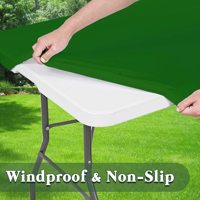 10 Pack Picnic Fitted Table Cover for 6 Foot Tablecloth for Rectangle Tables Waterproof Stretch Washable Folding Indoor and Outdoor Spandex Table Cloth for Camping Banquet Parties (Green,30" x 72")